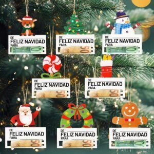 Adornos navideños de madera para regalar dinero